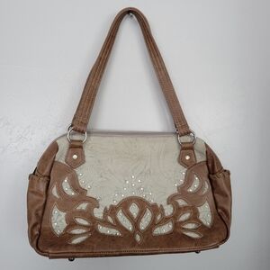 Way West Western Purse Handbag Ivory Brown Floral Rhinestone Concealed Carry